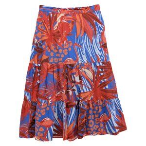 Maude Vivante Ada Midi Skirt Multicolor Tiered Tropical Flamingo Toucan Size M